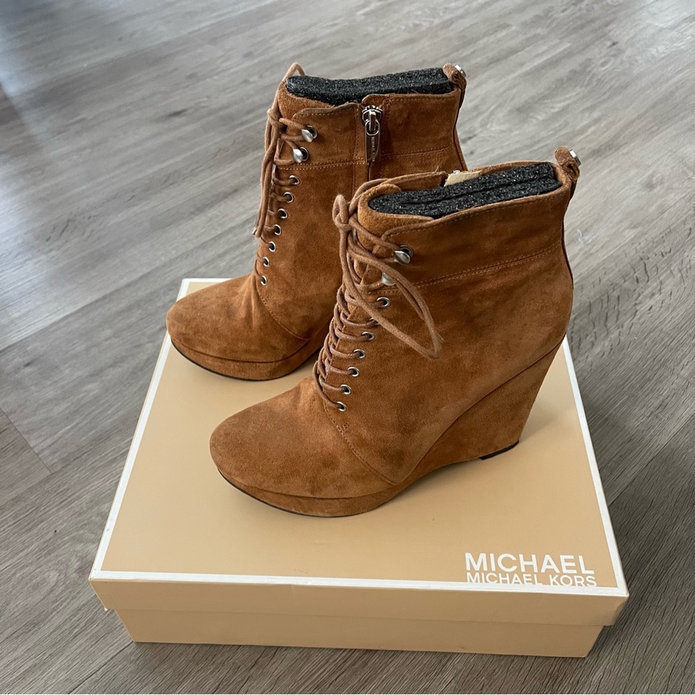 Michael Kors Tan Suede Wedge Boots